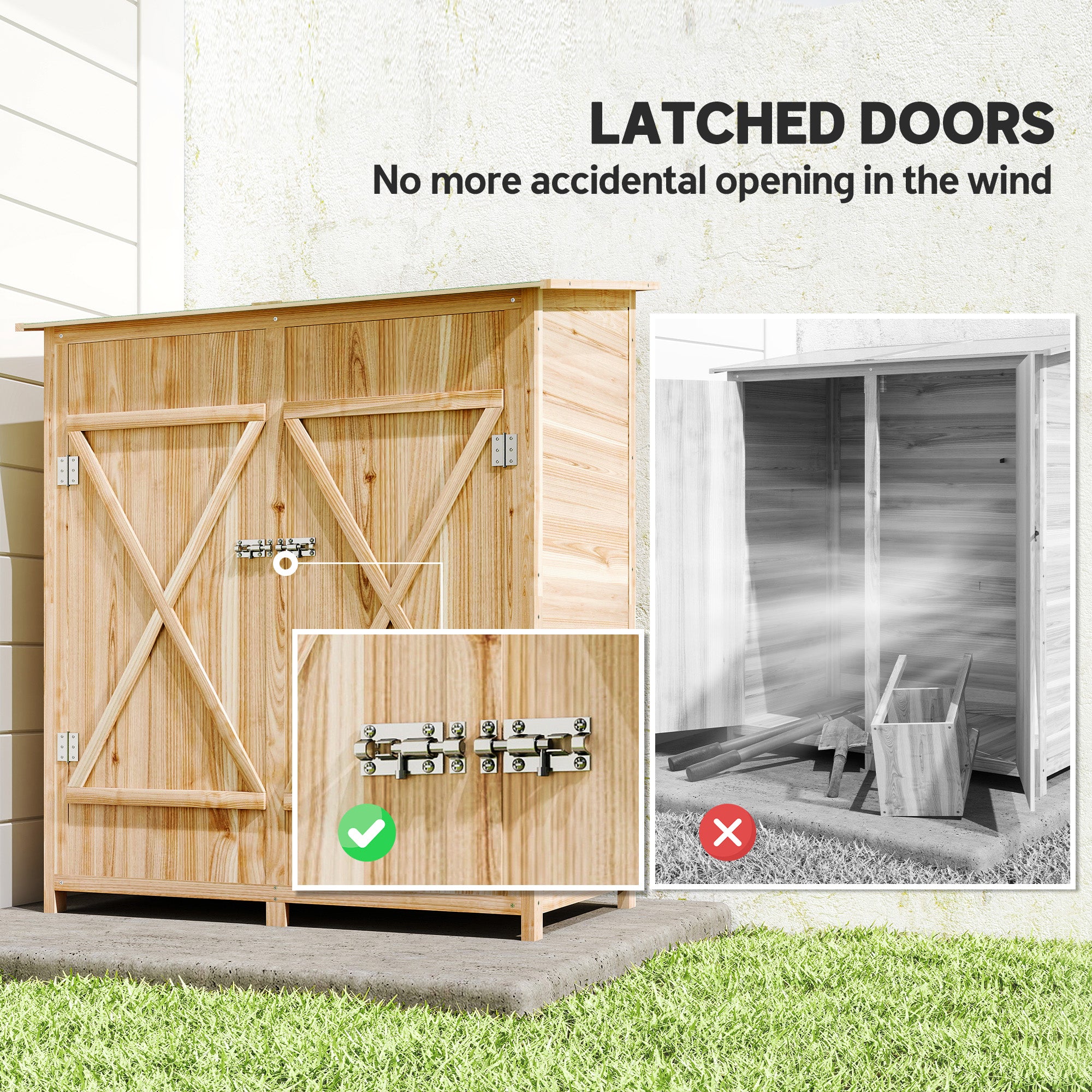 Kozy 140 x 75 Fir Wood Garden Shed, with Asphalt Roof - Natural