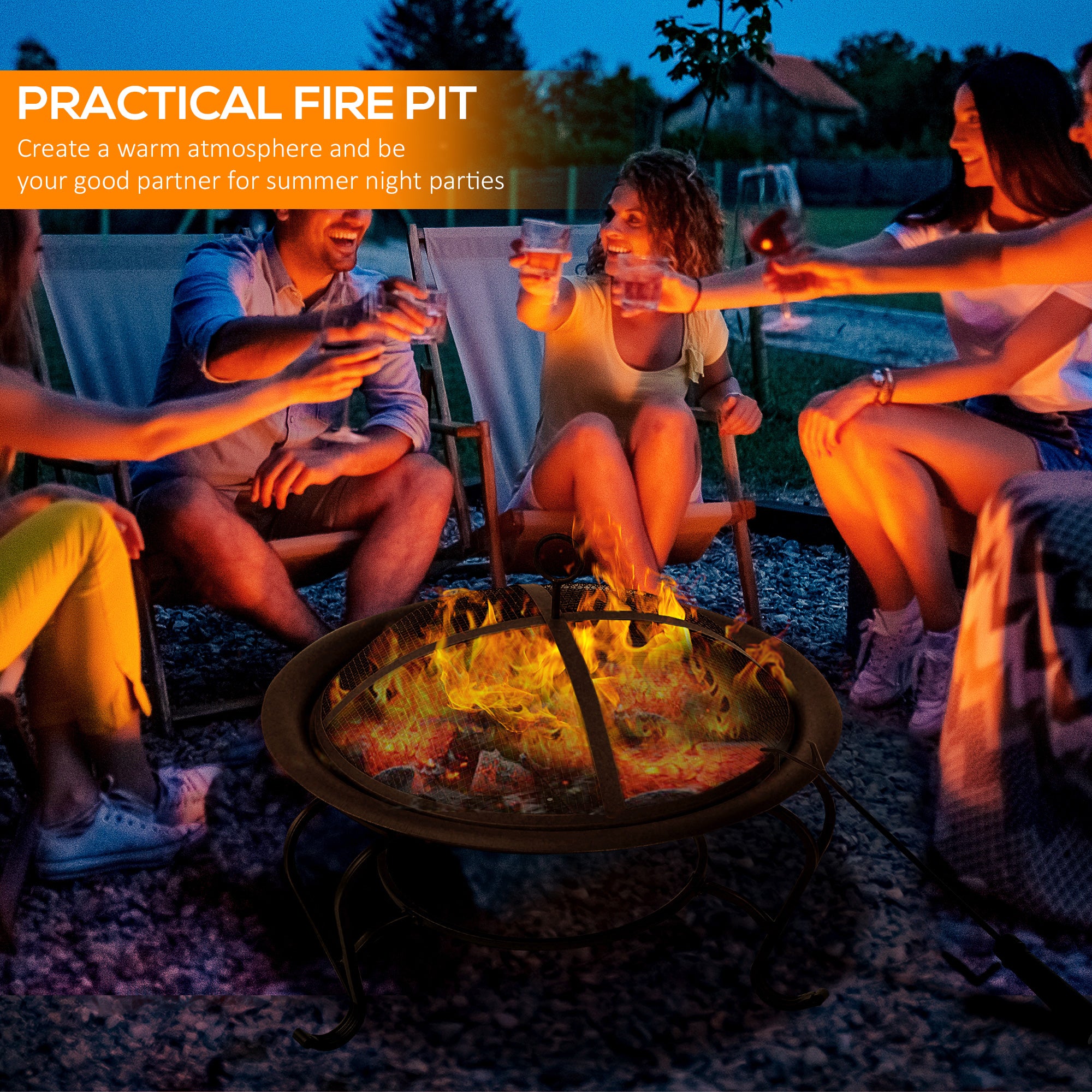 Outsunny Outdoor Fire Pit, 56 x 45H cm (Lid Included)