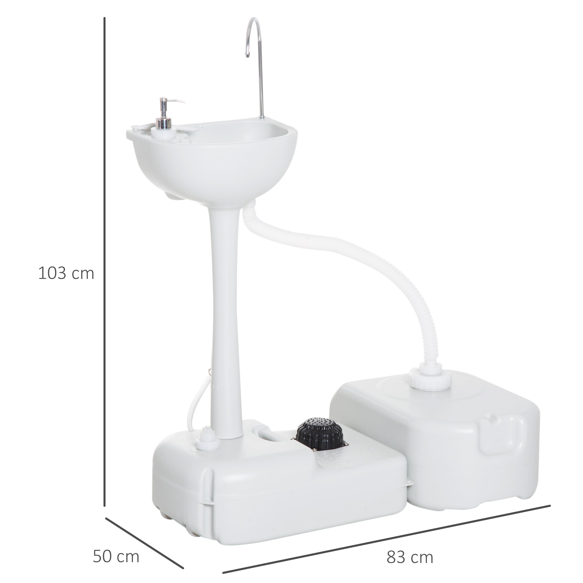 Outsunny Portable Hand Wash Station with 17L Fresh Water Tank, 24L Waste Tank, Sanitizer Dispenser, HDPE, Grey