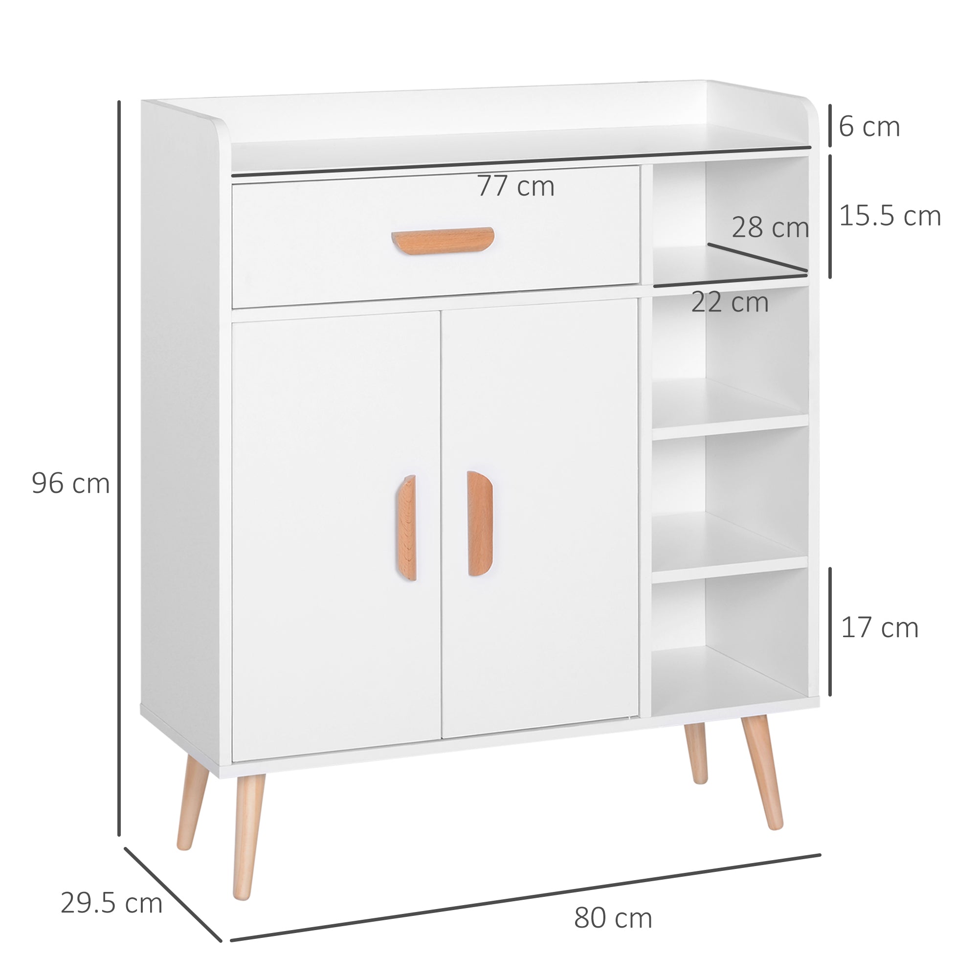 HOMCOM Sideboard, Floor Cupboard with Storage Drawer, for Hallway, Kitchen, Bedroom, Living Room, White