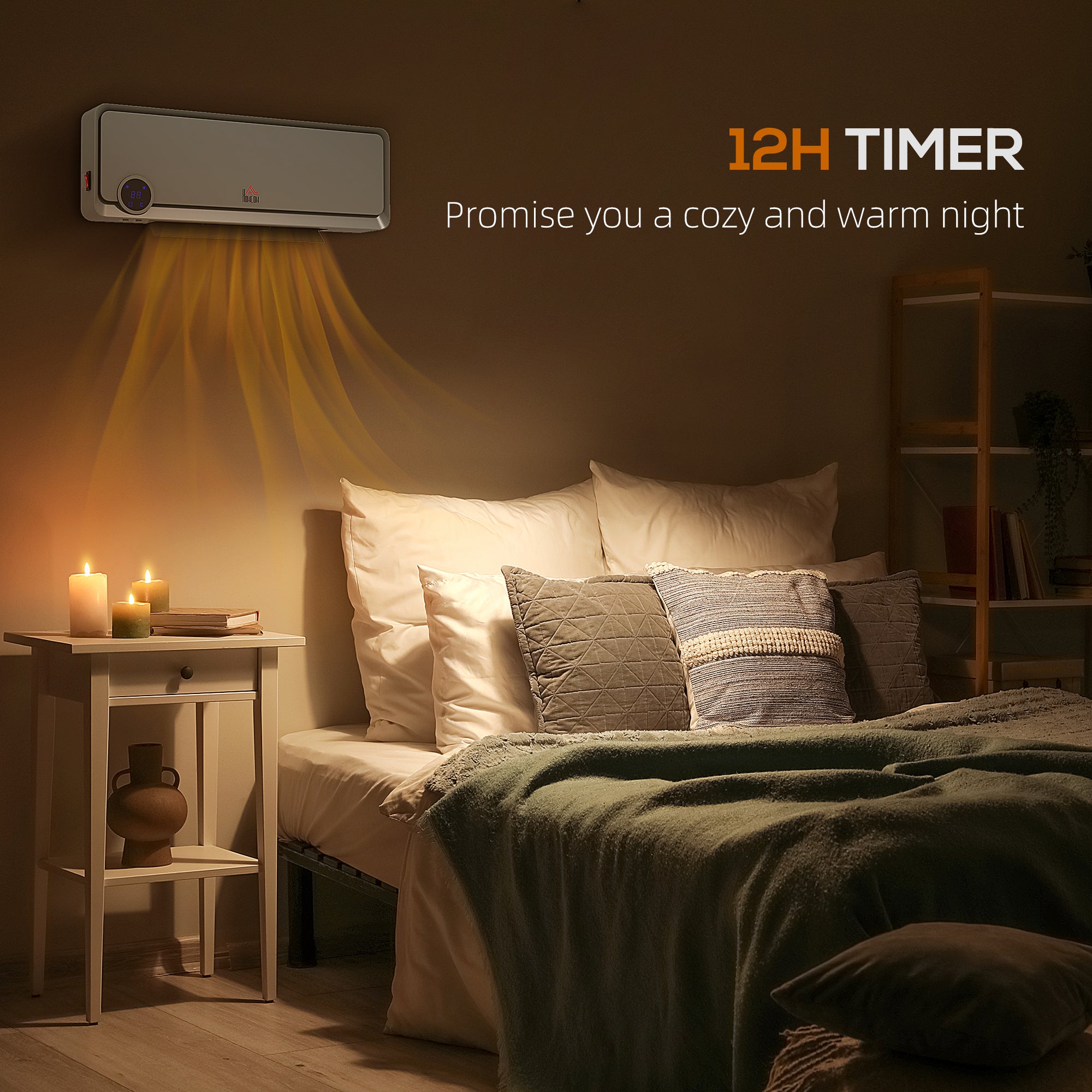 Kozy - Wall Downflow Heater 2 Heat and Fan 1000W/2000W, Electric Space Heater with Timer Remote Oscillating, for Bedroom Home Office, Grey