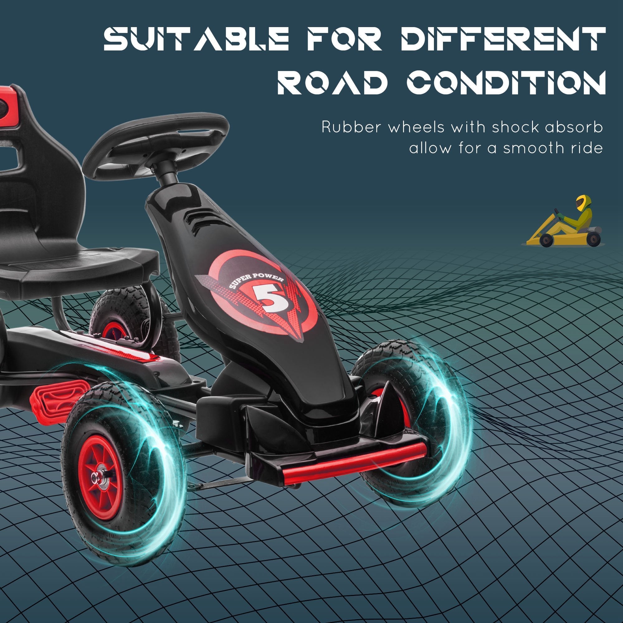 HOMCOM Pedal Go-Kart: Adjustable Seat, Inflatable Tyres & Handbrake for Kids, Red | Aosom UK