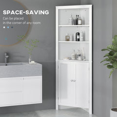 Kozy Triangle Bathroom Cabinet, Corner Bathroom Storage Unit with Cupboard and 3-Tier Shelves, Free Standing, White