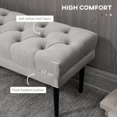 Kozy Velvet Bed End Bench, Button Tufted Window Seat, Hallway Shoe Bench, Upholstered Accent Lounge Chair Stool for Living Room, Bedroom, Grey