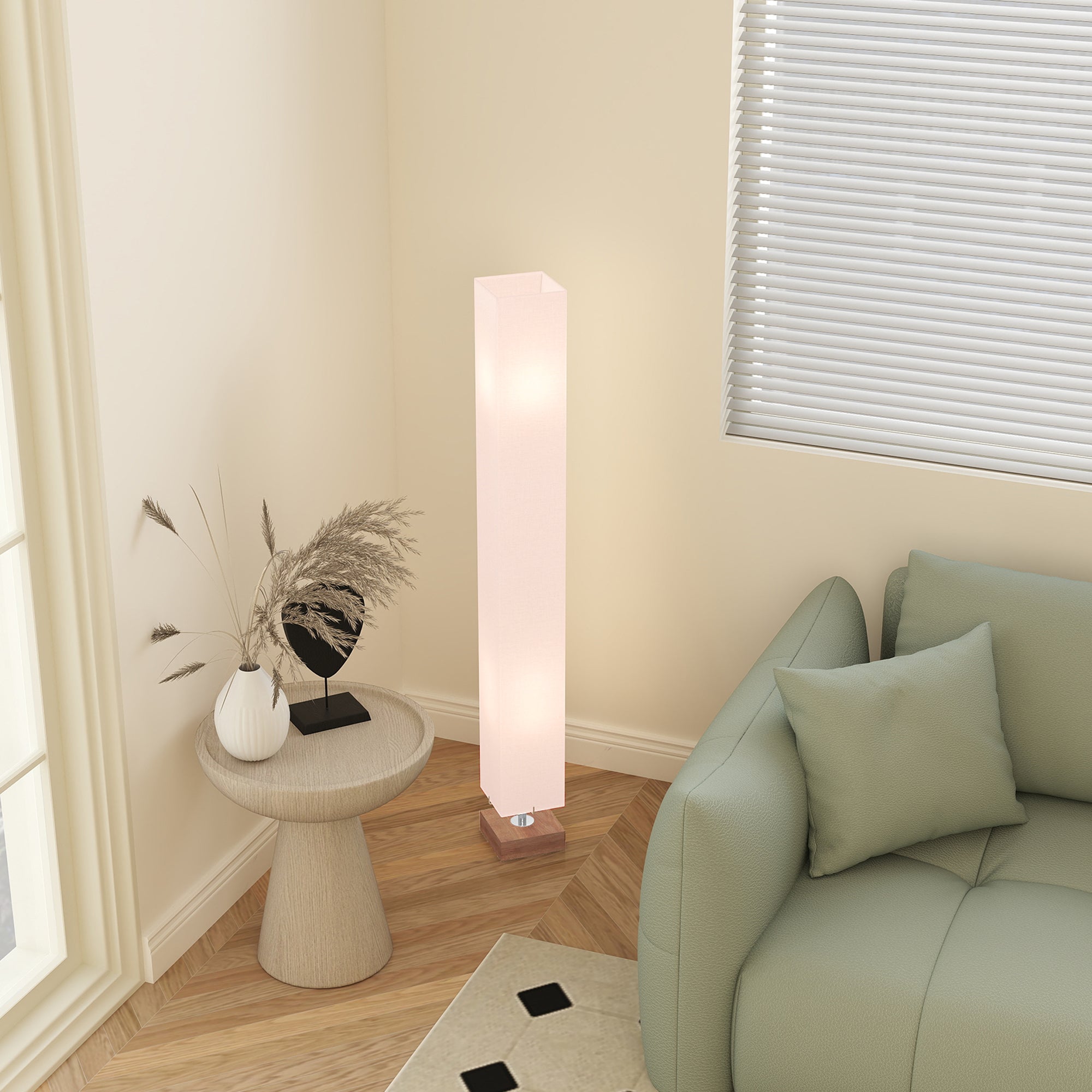 Kozy Floor Lamp, 120cm Standing Lamp with Linen Lampshade, Standard Light with Pine Wood Base for Living Room, Bedroom (Bulbs Not Included)