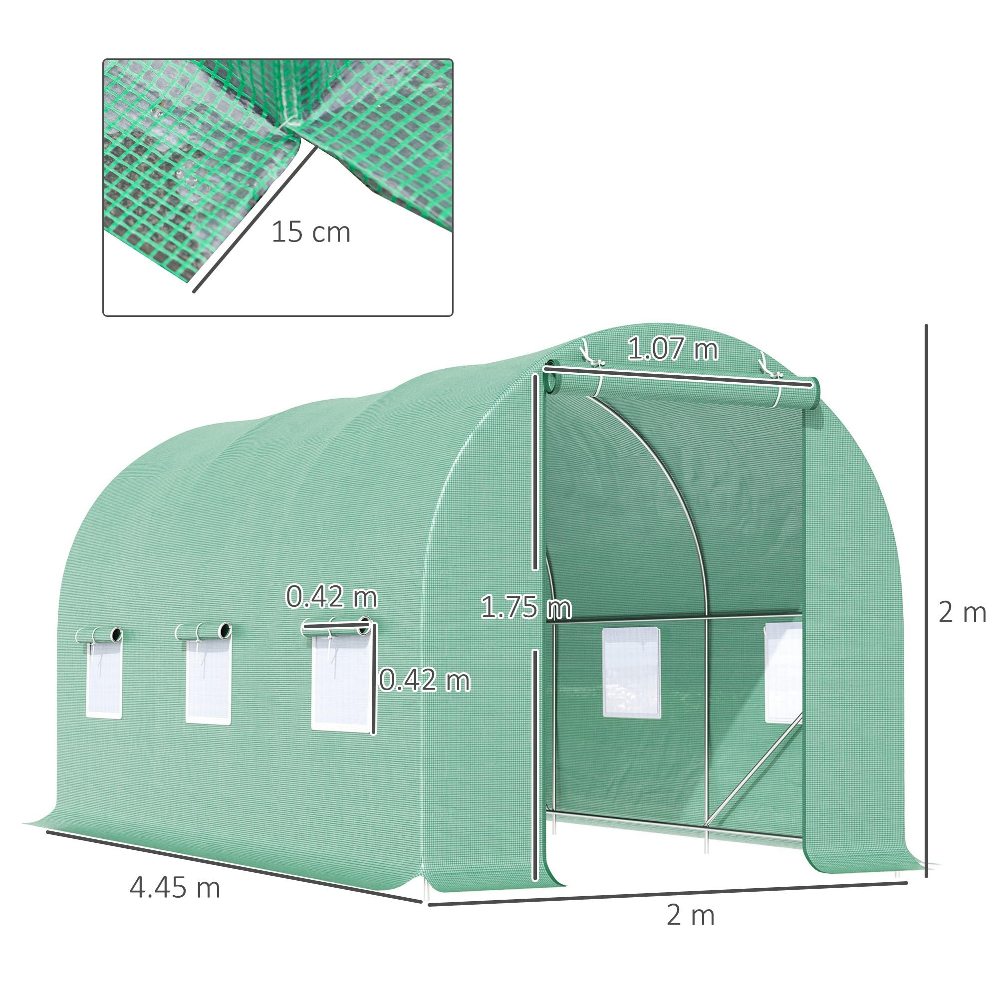Kozy 4.5m x 2m x 2m Walk-in Tunnel Greenhouse Garden Plant Growing House with Door and Ventilation Window, Green