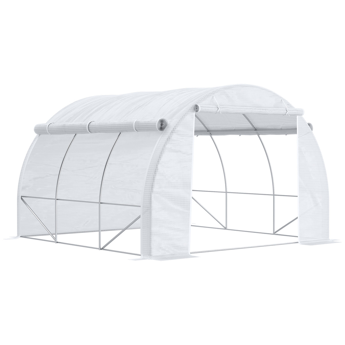 Kozy 3 x 3 x 2 m Polytunnel Greenhouse with Roll-up Side Walls, Walk-in Grow House Tent with Steel Frame, Reinforced Cover, Zipped Door and 6 Mesh Windows for Garden, White