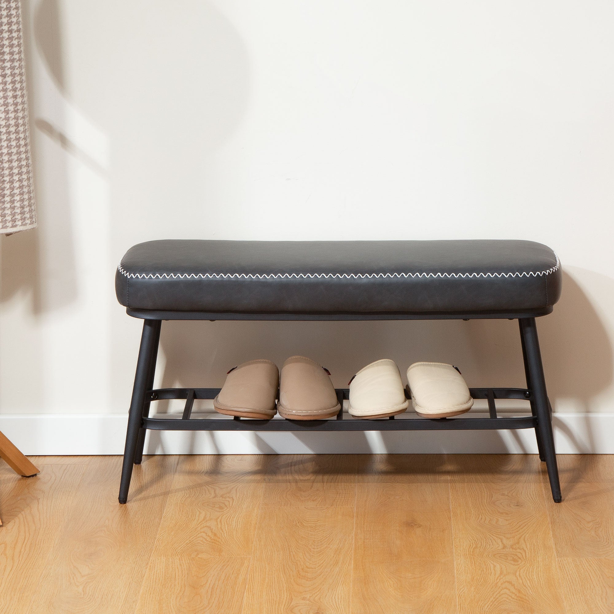 Kozy - PU Leather Shoe Storage Bench - Charcoal Grey
