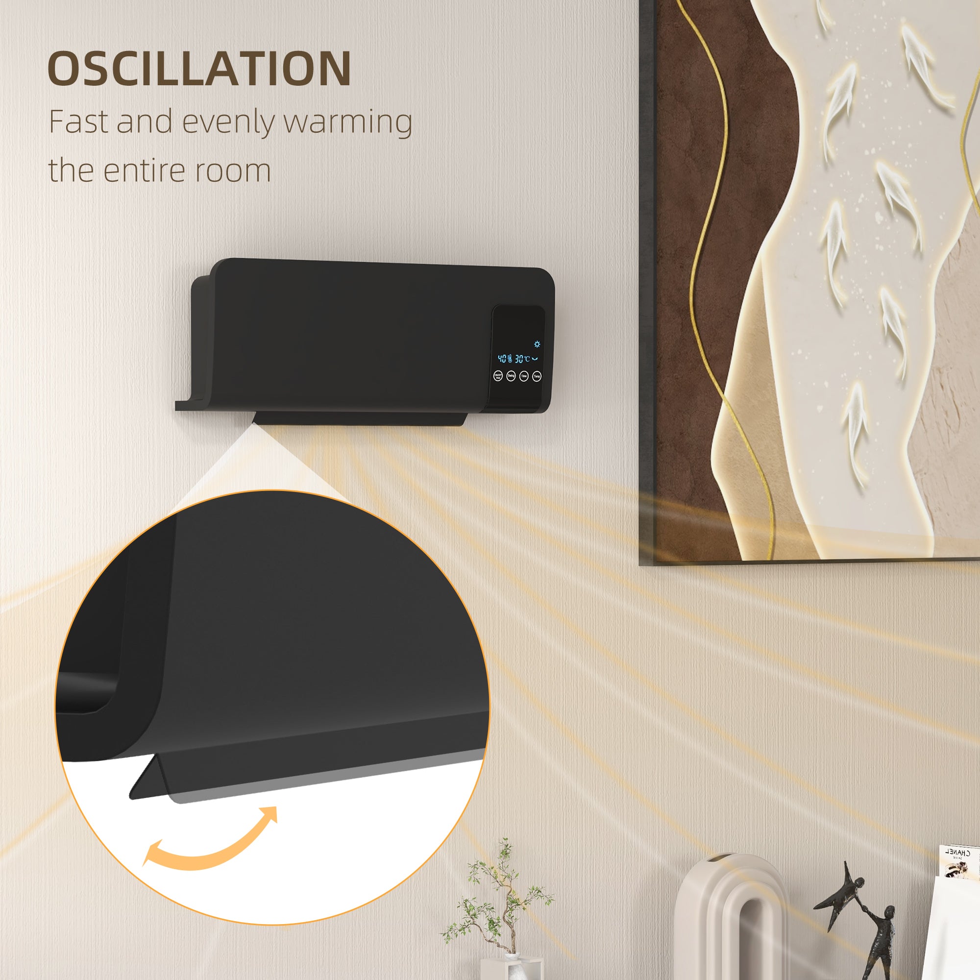 Kozy - 2000W Wall Mounted Heater, 18-45°C Temperature, Black