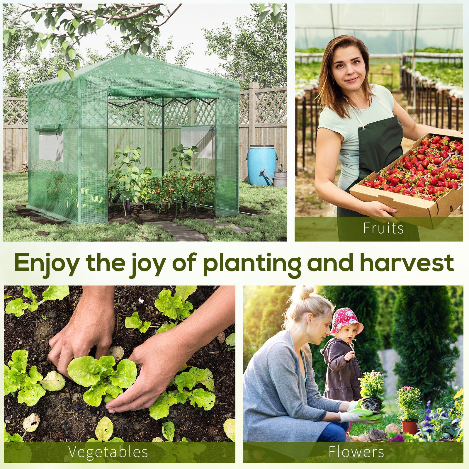 Kozy Pop-up Small Greenhouse, Outdoor Walk-in Tomato Greenhouse with Carrying Bag, PE Cover, Steel Frame, Green, 2.4L x 1.8W x 2.4H m