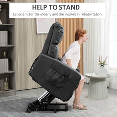 Kozy Riser and Recliner Chair for the Elderly, PU Leather Upholstered Lift Chair for Living Room with Remote Control, Side Pockets, Charcoal Grey