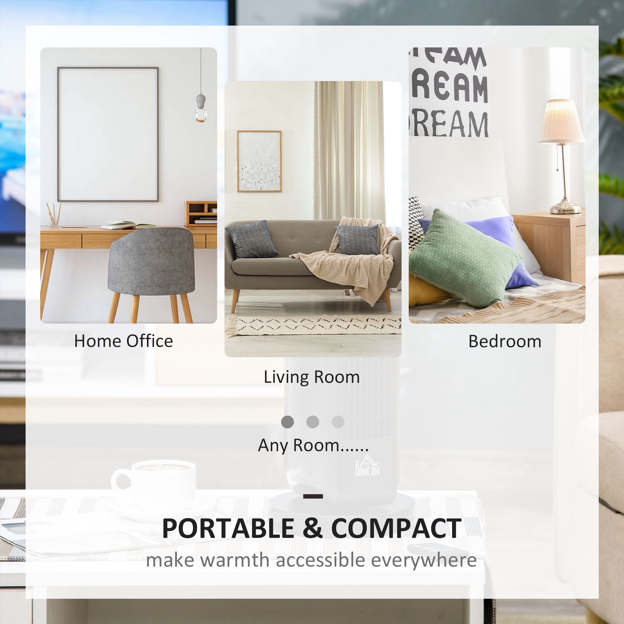 Kozy 2000W Electric Heater, PTC Ceramic Portable Fan Heater with Overheating & Tip-Over Protection, 8H Timer, 45° Oscillating Heater for Home, Office, Study, Bedroom