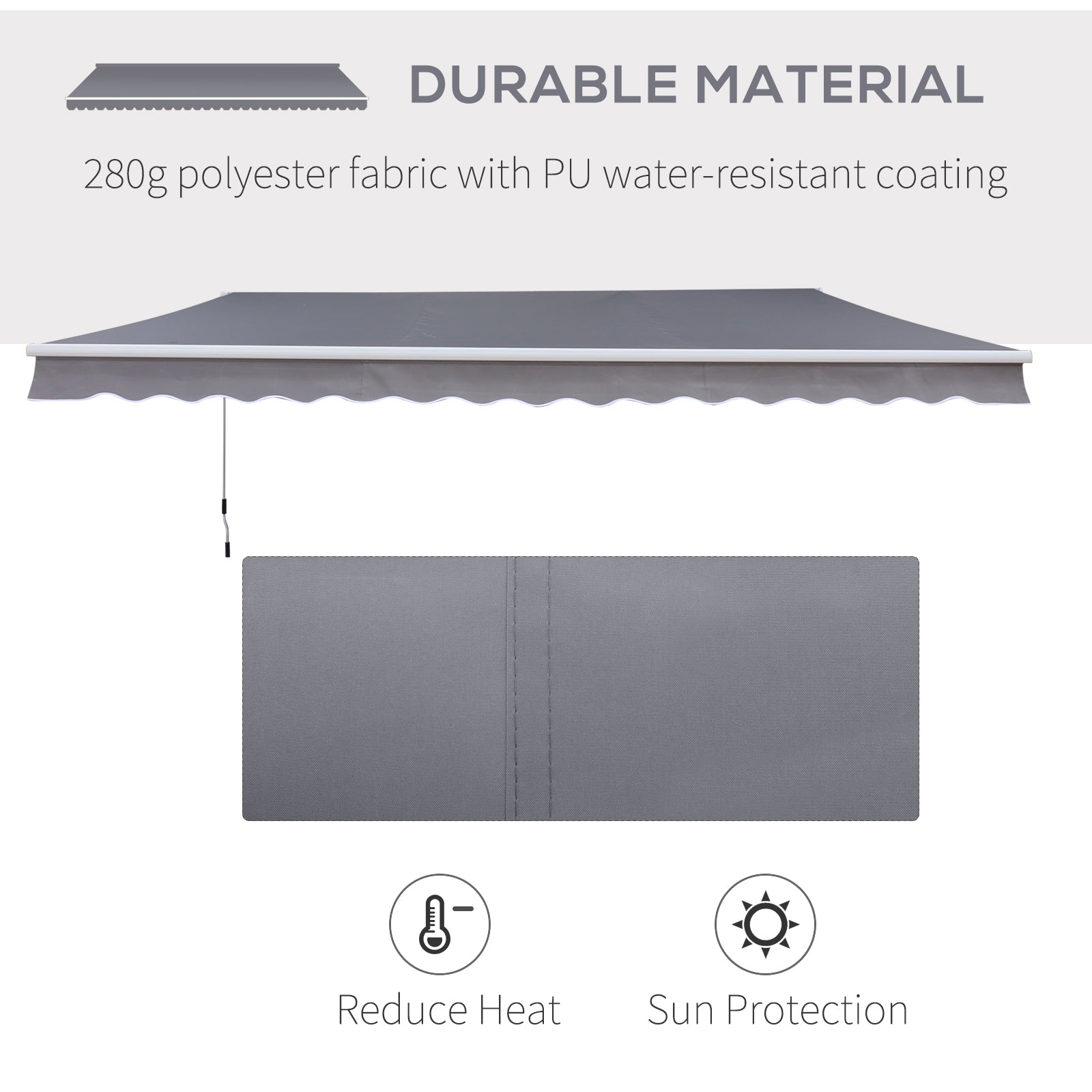 Kozy 3 x 2.5m Manual Awning Canopy Sun Shade Shelter Retractable for Garden Grey