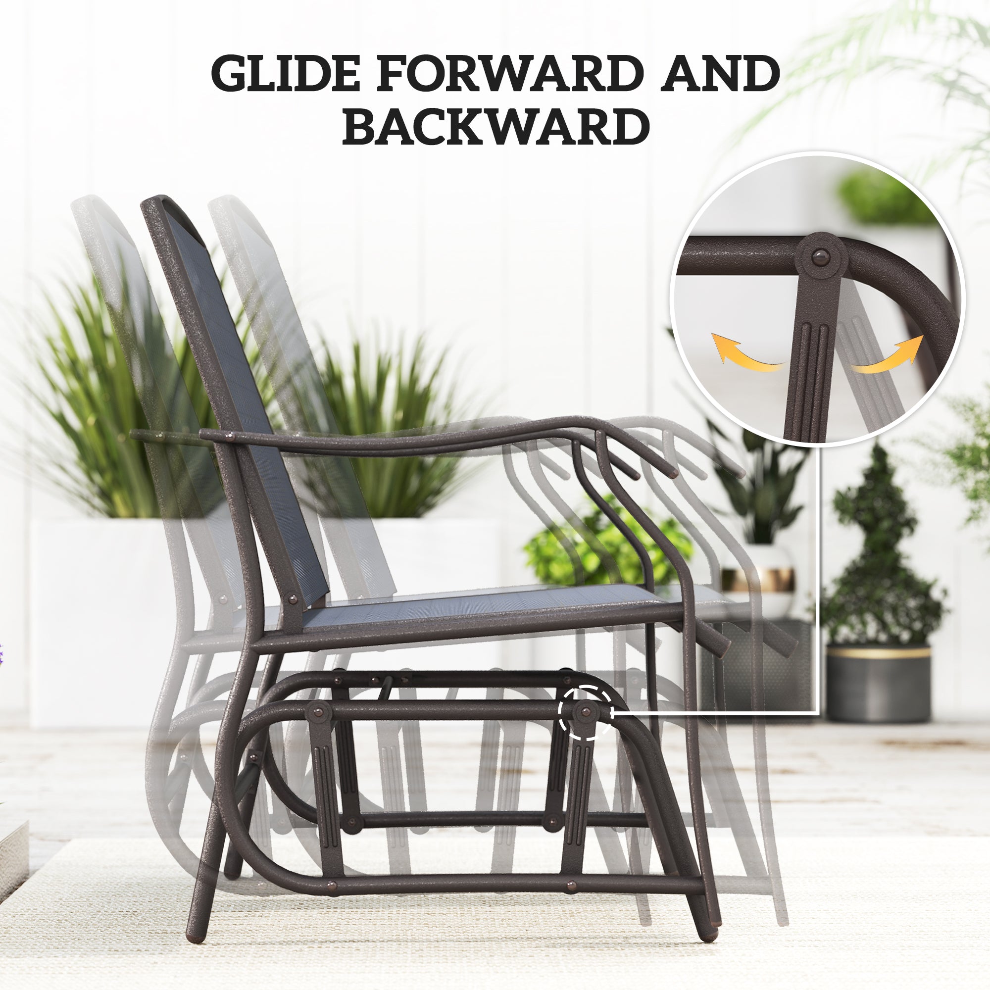 Kozy Glider Rocking Chair & Table Set 2 Single Seaters Rocker Garden Swing Chair Patio Furniture Bistro Set Grey