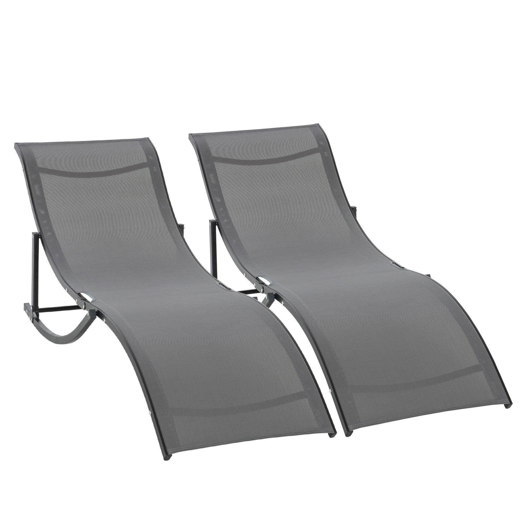 Kozy Set of 2 S-shaped Foldable Lounge Chair Sun Lounger Reclining Outdoor Chair for Patio Beach Garden, Grey