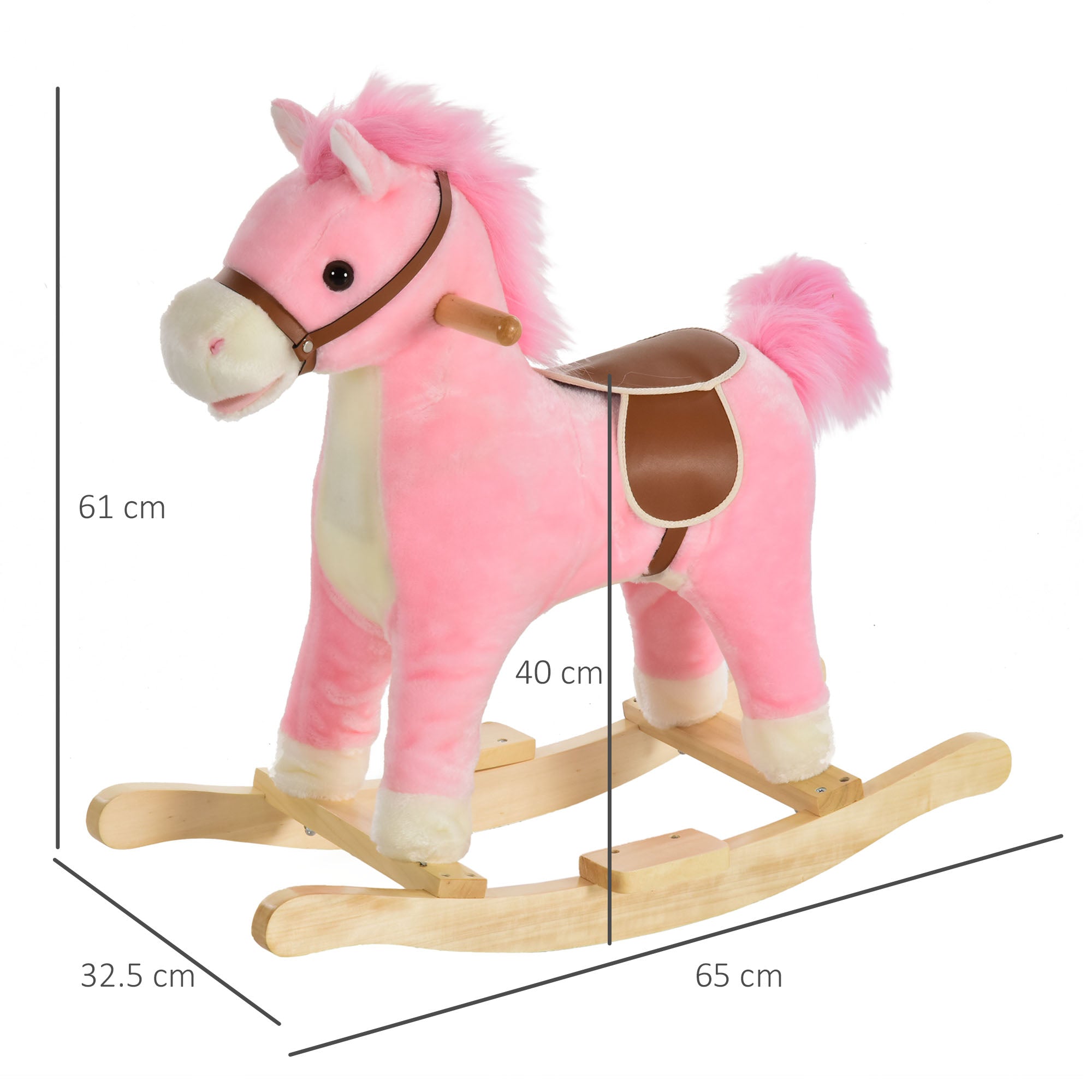 HOMCOM Kids Ride On Plush Rocking Horse w/ Sound Pink