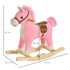 HOMCOM Kids Ride On Plush Rocking Horse w/ Sound Pink