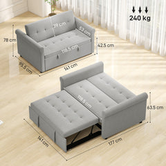 Kozy - Two-Seater Velvet-Feel Sofa Bed - Grey