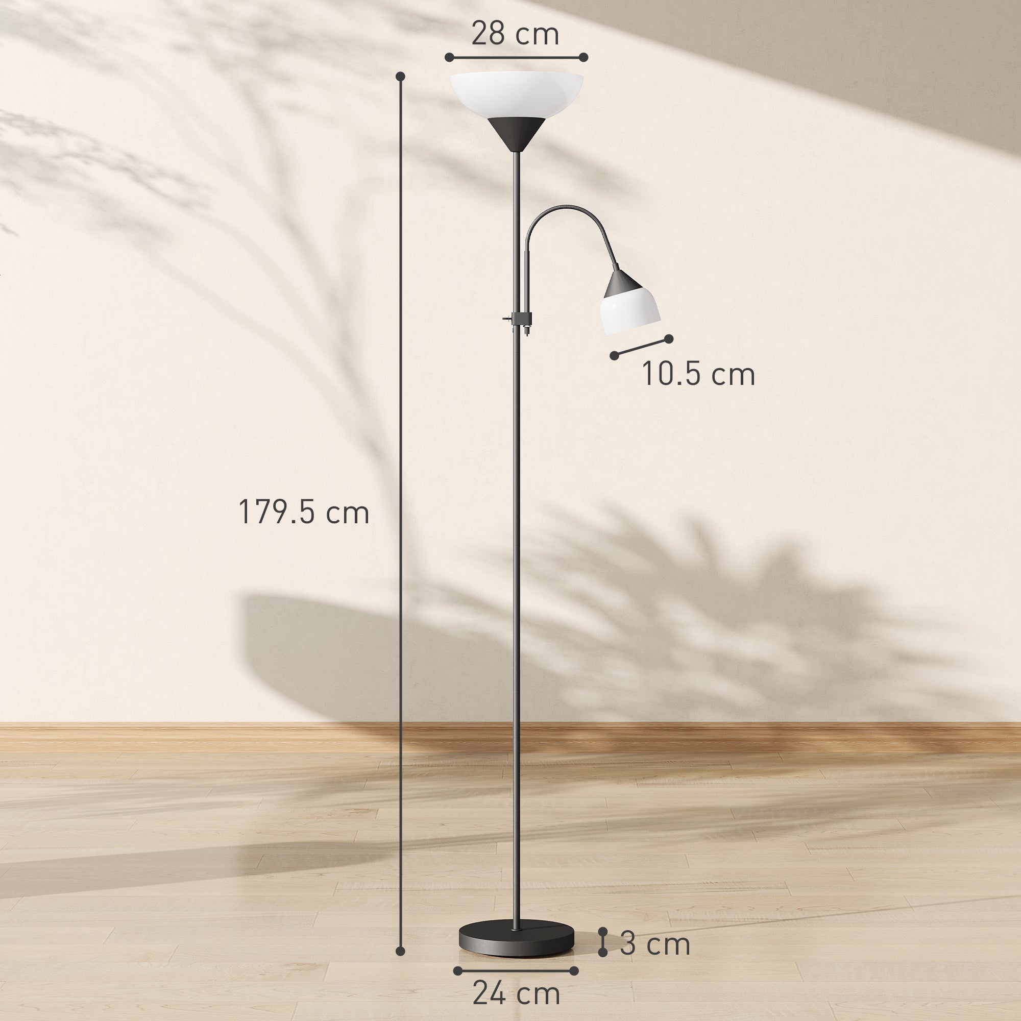 Kozy - LED Floor Lamp for Living Room, 180cm Tall Standing Lamp, Mother and Child Uplighter with Adjustable Gooseneck, Black