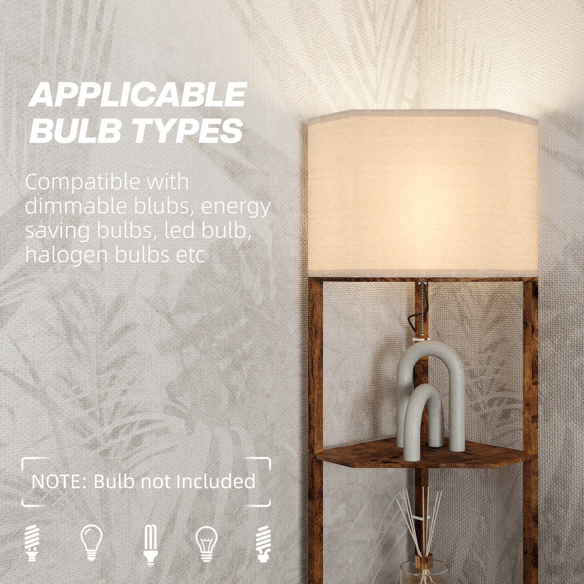 Kozy Corner Floor Light, with Shelves - Wood-Effect