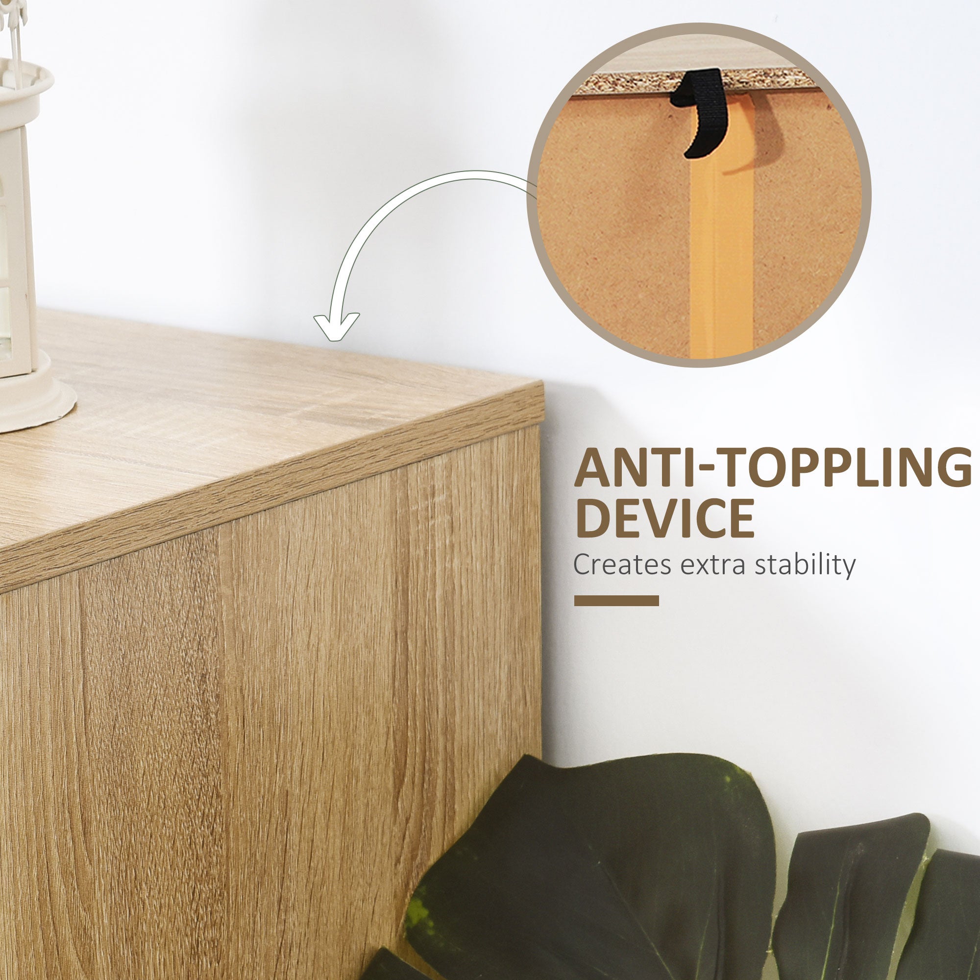 Kozy Bedroom Chest of Drawers, 6 Drawer Dresser, Sideboard Cabinet with Zigzag Design and Metal Base, Storage Drawer Unit, 120x71cm, Natural