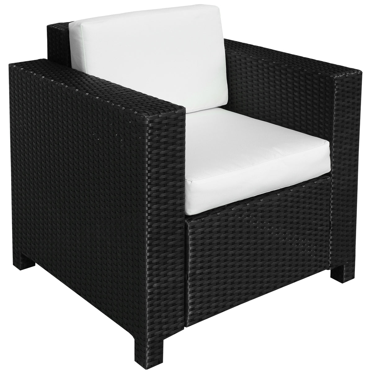 Kozy Single Seater Rattan Chair Sofa with 10 cm Thick Padded Cushion, All-Weather PE Wicker Weave Garden Armchair with Armrests, Black