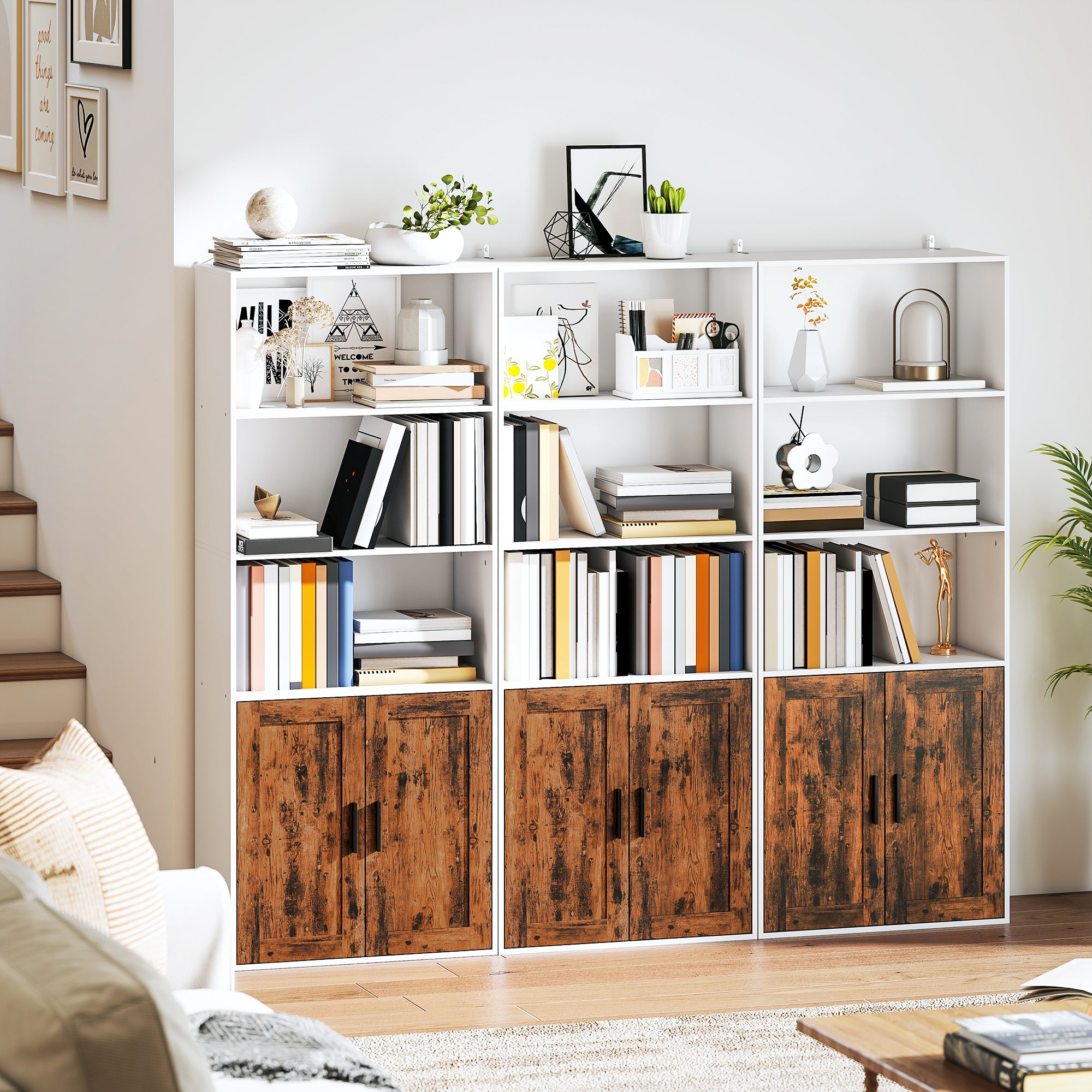 Kozy - 5-Tier Bookcase with Adjustable Shelf - Rustic Brown