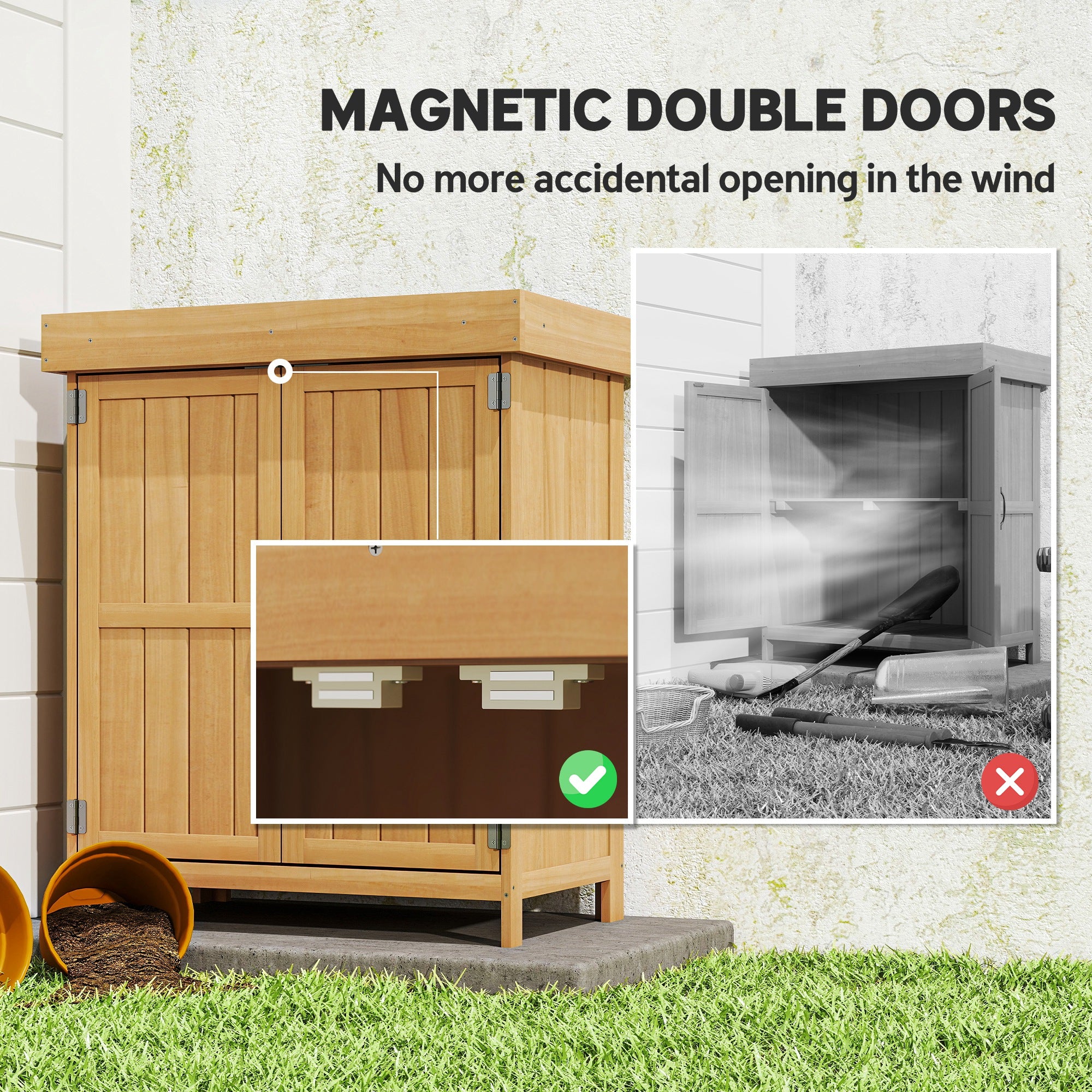 Kozy Small Shed, Wooden Garden Shed with Openable Hinged Roof and Removable Shelf, Outdoor Tool Storage Cabinet Chest with Double Doors, 74 x 43 x 88 cm, Natural Wood Finish