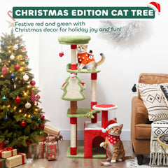Kozy Cat Tree, 120cm Christmas Cat Tower with 3 Scratching Posts, Scratching Board, 2 Perches, Platforms, Toys, Green