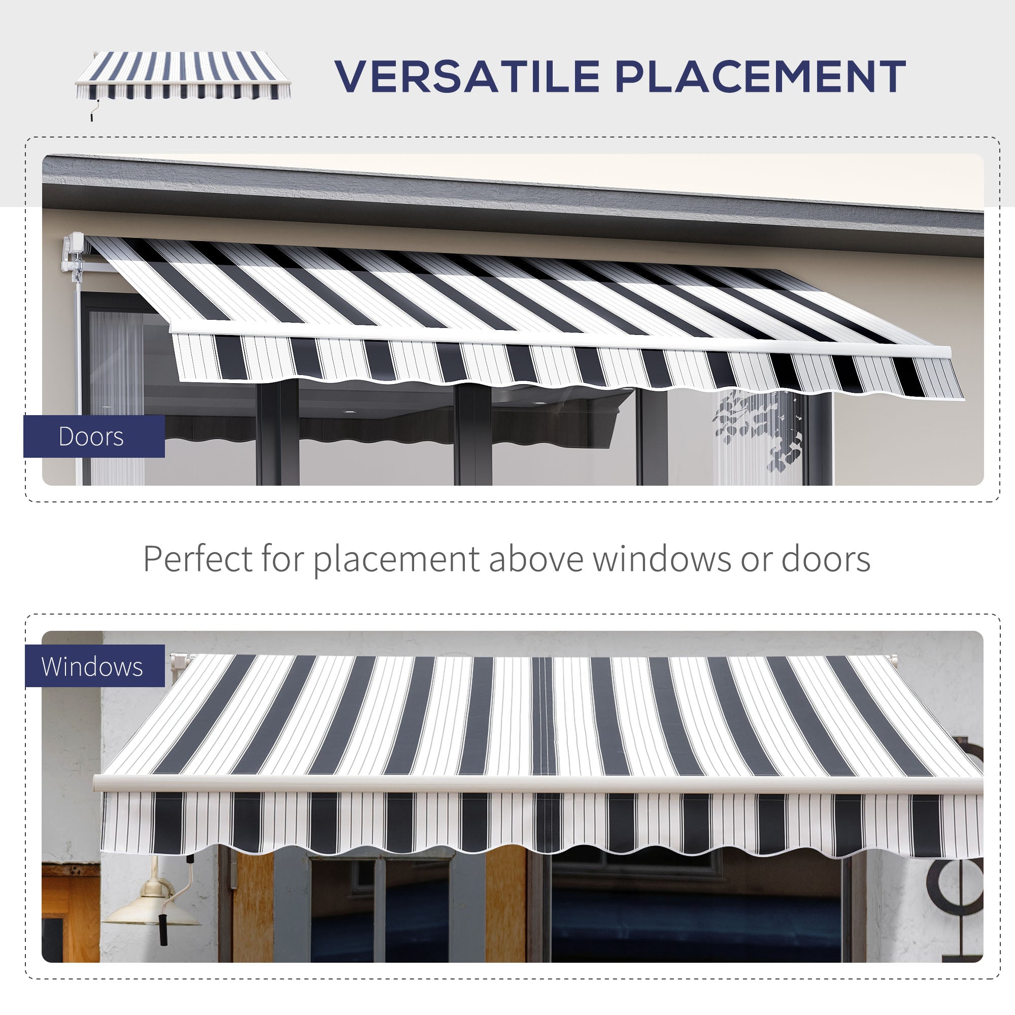 Kozy Manual Retractable Awning, 2.5x2 m-Dark Blue/White Stripes