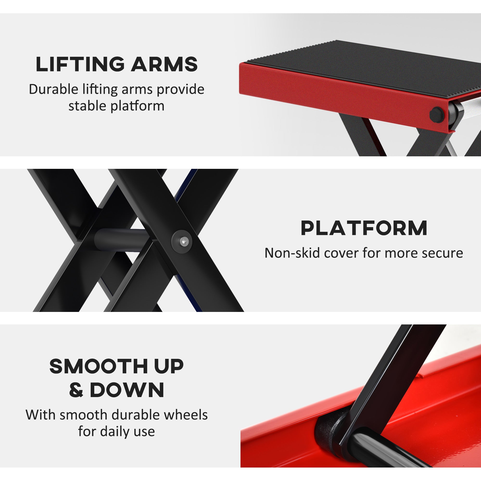 Kozy 500KG Motorcycle Lift Scissor Jack, Height Adjustable Motorbike Stand with Anti-Slip Wide Deck, Heavy Duty Steel Motorbike Repair Lift Hoist Stand for Home Garage, Red