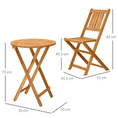 Kozy 3 Piece Folding Bistro Set, Wooden Garden Table and Chairs for Outdoor, Patio, Yard, Porch, Teak