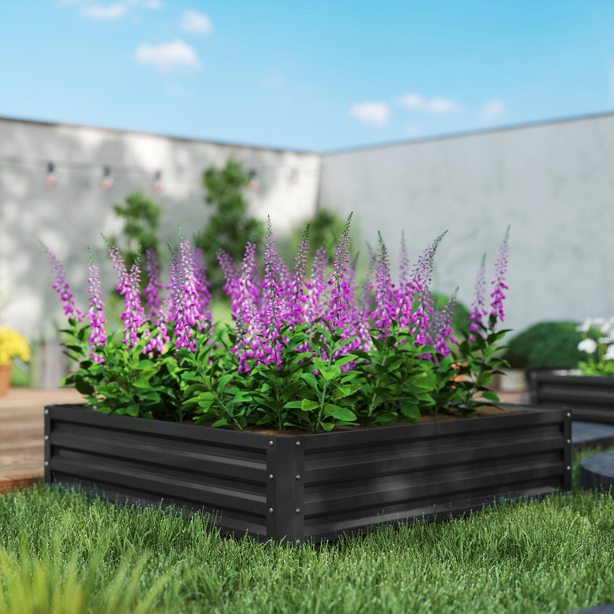 Kozy 432L Square Raised Garden Bed Box with Weatherized Steel Frame for Vegetables, Flowers and Herbs, 120 x 120 x 30cm, Grey