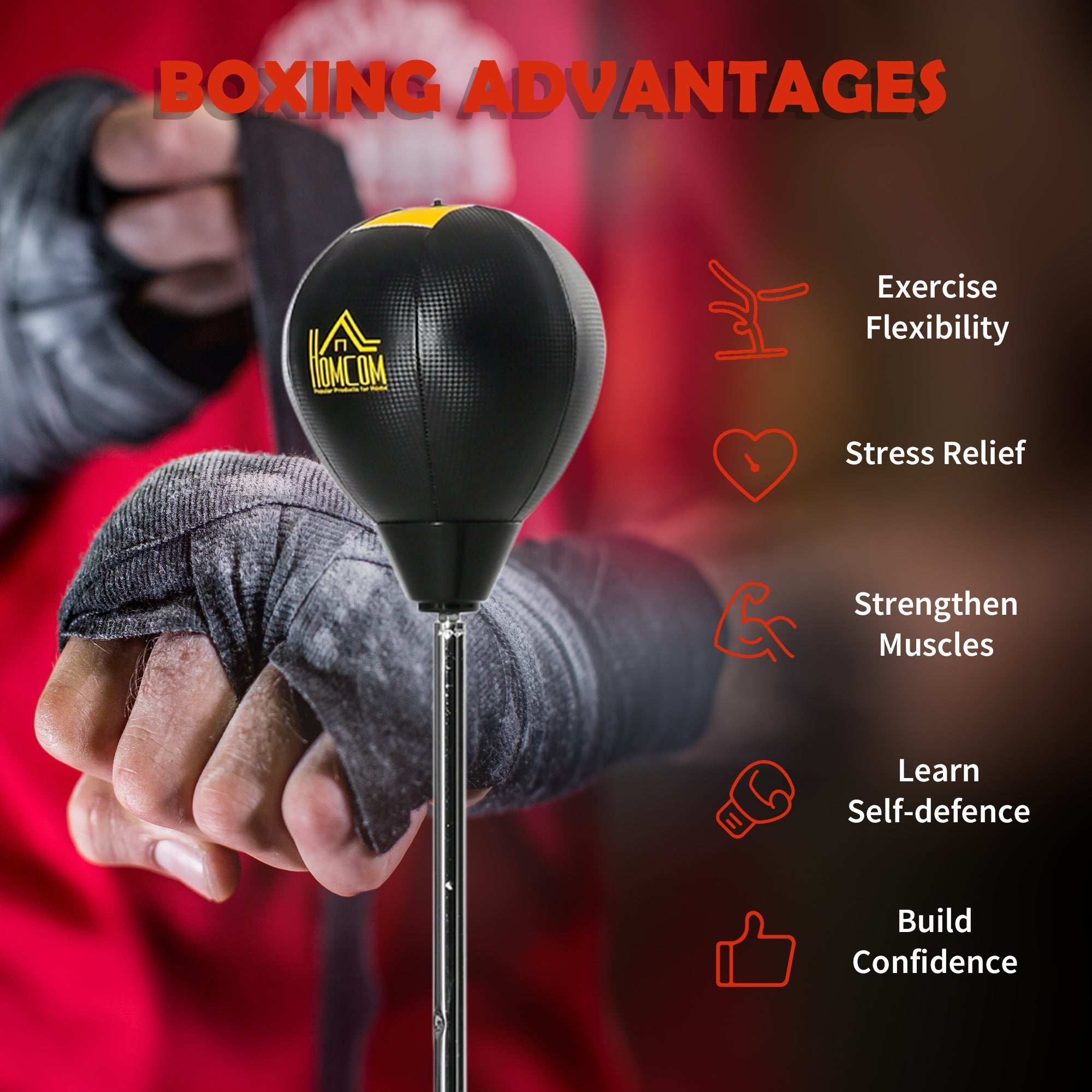 HOMCOM Punching Bag with Stand, Free Standing Boxing Bag Set, Speed Bag with Adjustable Height for Teens & Adults, Black, Gold