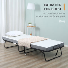 Kozy Folding Bed with 10cm Mattress, Portable Foldable Guest Bed with Sturdy Metal Frame on Wheels
