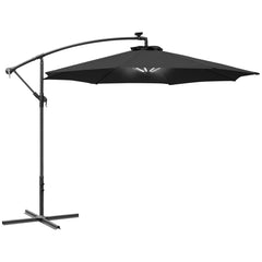 Kozy 3m LED Patio Banana Umbrella Cantilever Parasol w/ Crank Cross Base Hanging Offset Umbrella Frame Steel  Aluminium Garden Table Outdoor Black
