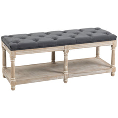 HOMCOM Hallway Haven: Vintage Shoe Bench with Tufted Cushion, 2-Tier Wooden Storage, Grey | Aosom UK