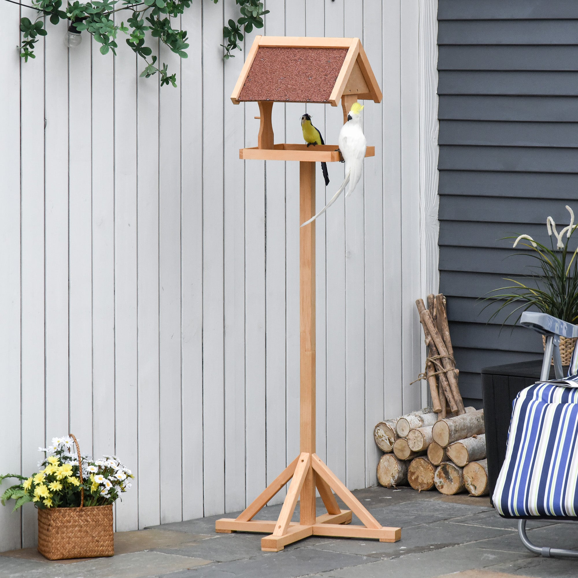 Kozy Wooden Bird Table Wild Bird Feeding Station Freestanding Feeder for Garden Outdoor 55 x 55 x 144cm