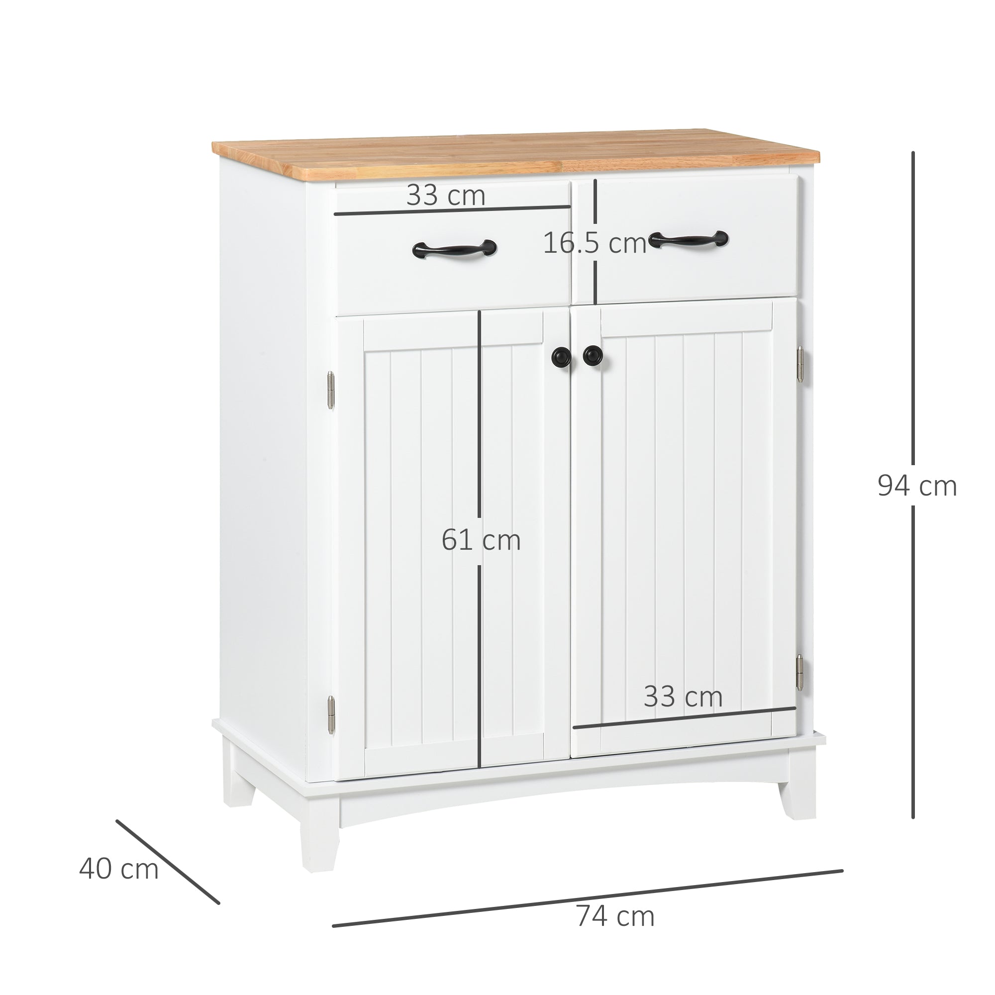 Kozy Modern Kitchen Cupboard, Wooden Storage Cabinet, Tableware Organizer with 2 Drawers for Living & Dining Room, White