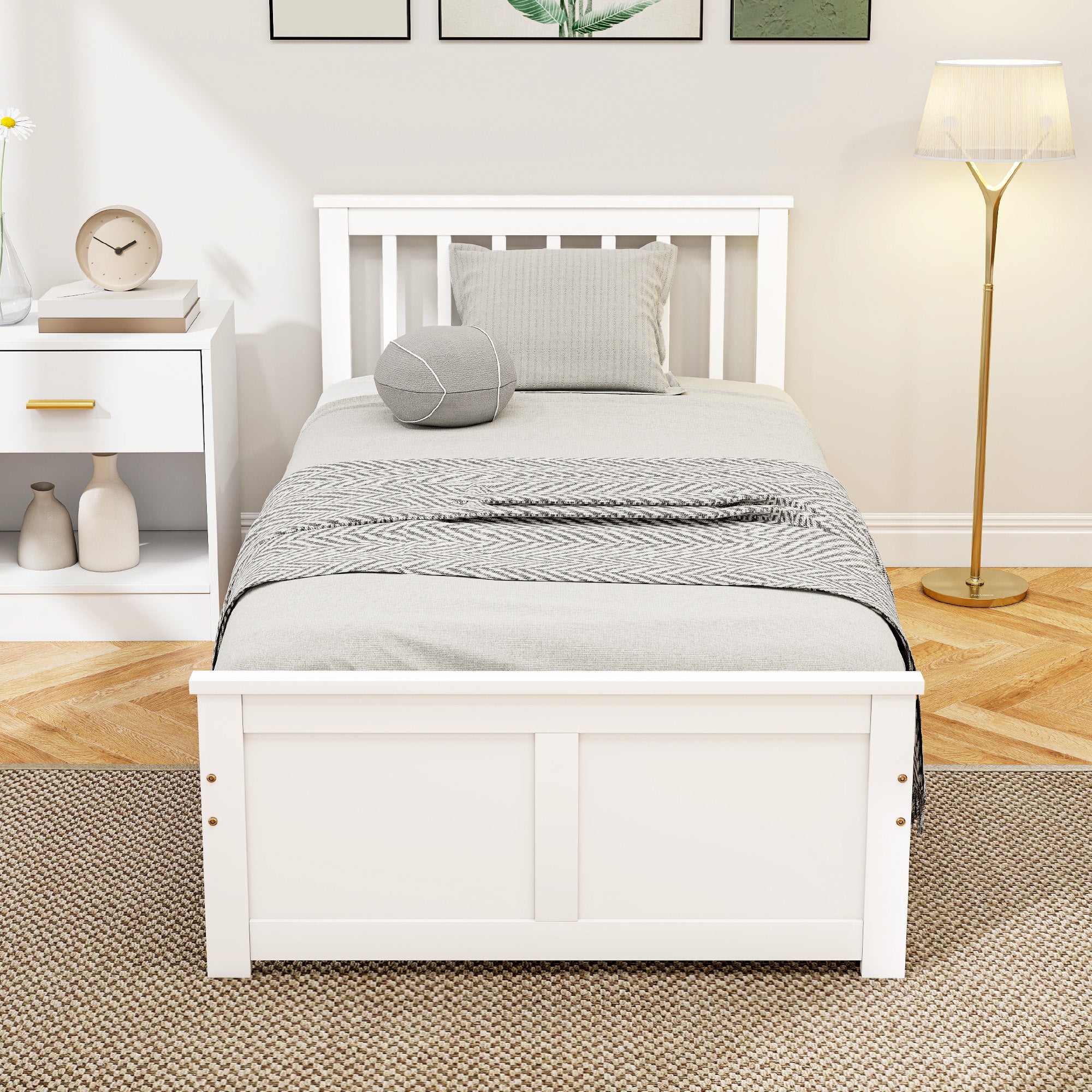 Kozy Wooden Single Bed Frame, with Drawers - White