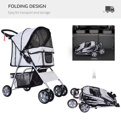 PawHut Pet Stroller for Dogs, Foldable Dog Pushchair with Wheels, Zipper Entry, Cup Holder, Storage Basket, Grey