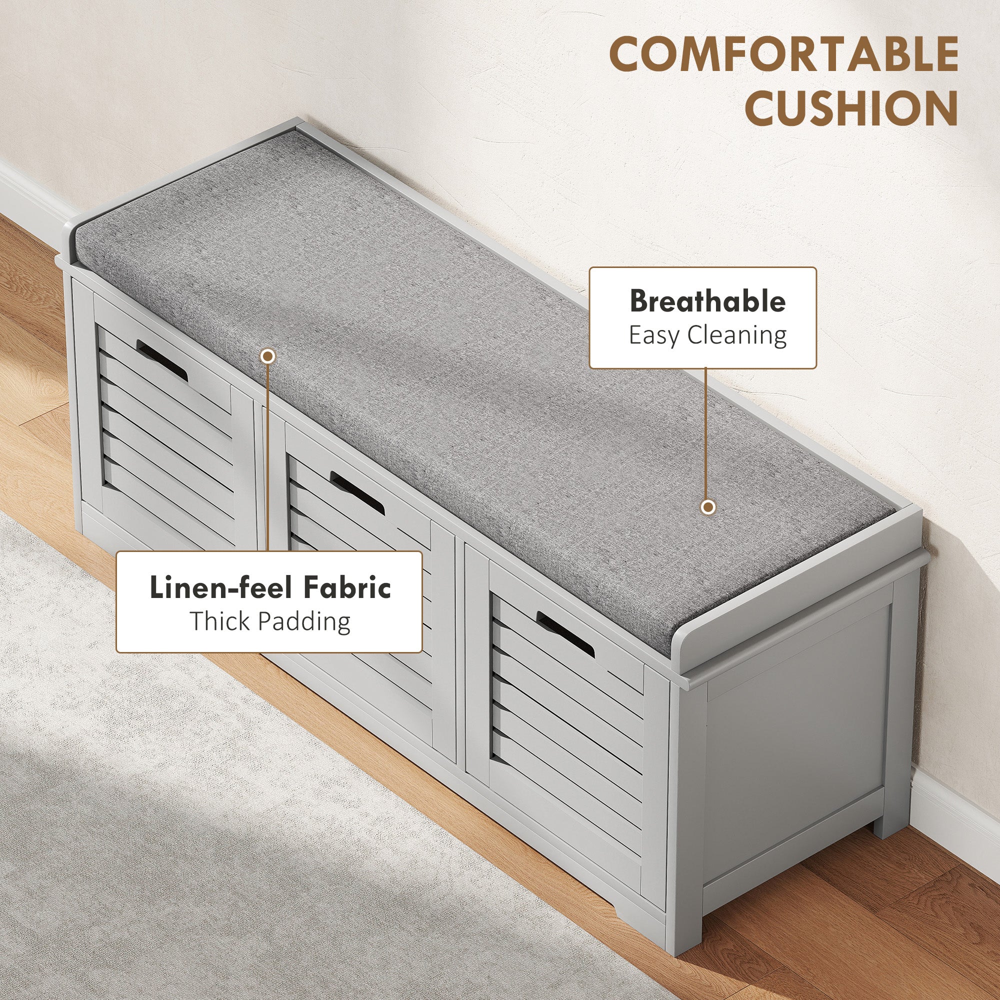 Kozy - 3-Drawer Shoe Storage Bench - Grey