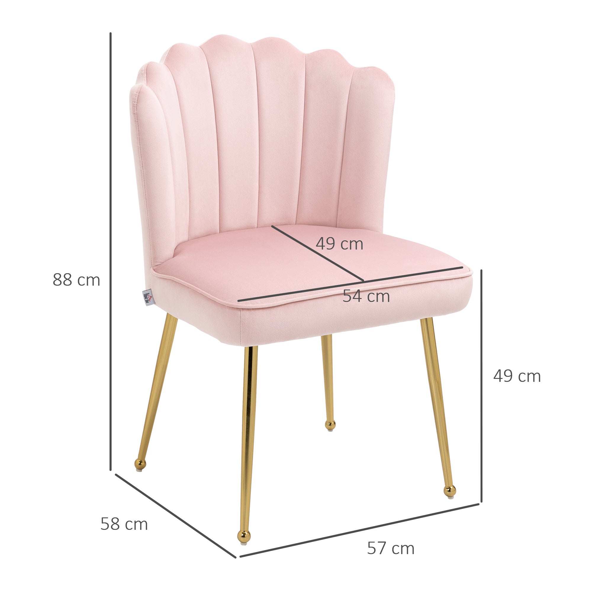 HOMCOM Shell Luxe Velvet Accent Chair, Modern Living Room Chair with Gold Metal Legs for Living Room, Bedroom, Home Office, Set of 2, Pink | Aosom UK