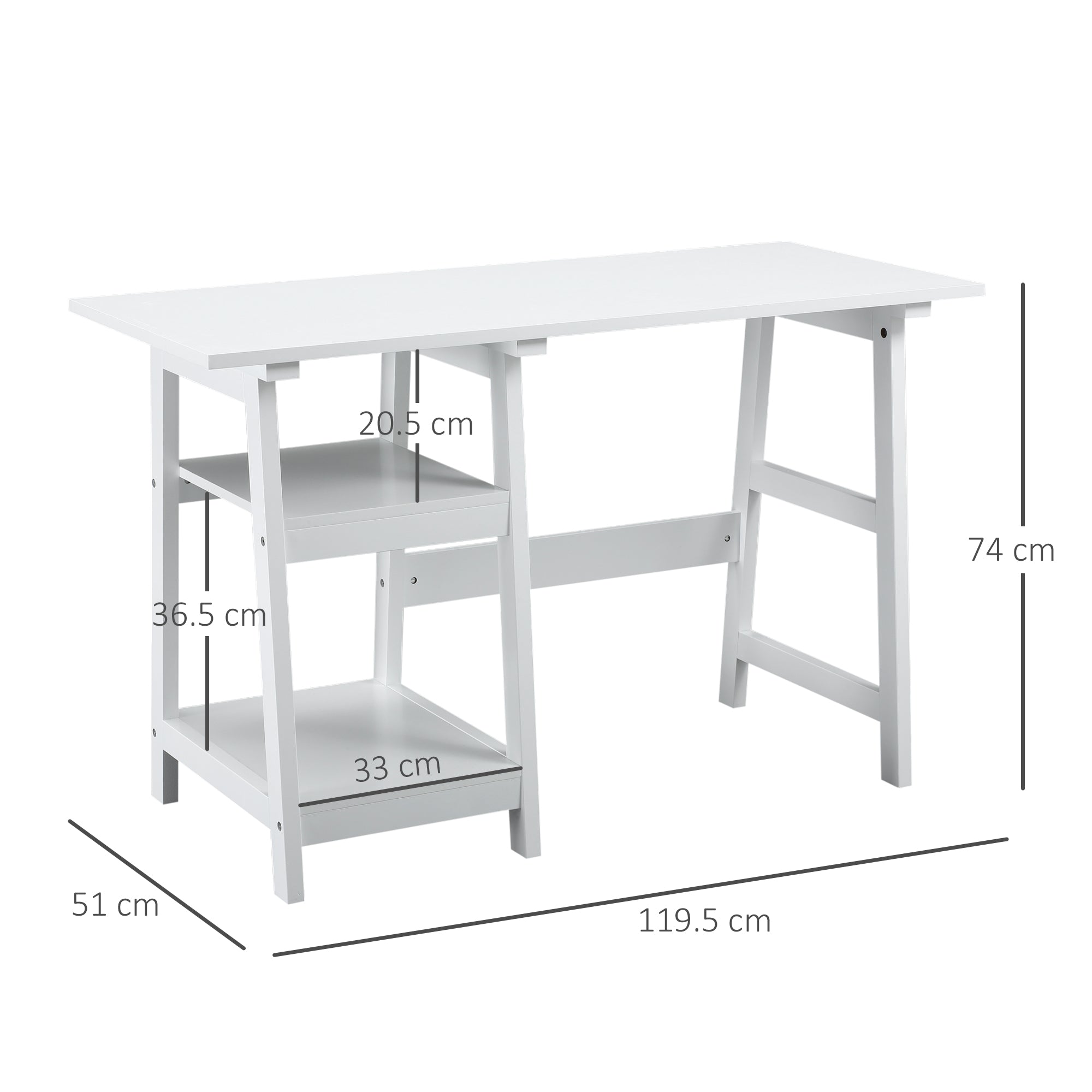 Kozy Compact Computer Desk with Storage Shelves, Study Table with Bookshelf, PC Table Workstation for Home Office, Study, Easy Assembly, 120 x 51cm, White