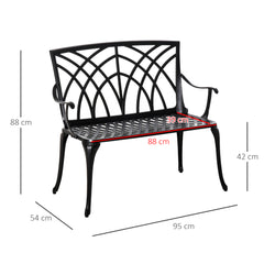 Kozy 2-Seater Cast Aluminium Garden Bench Loveseat Outdoor Furniture Chair w/ Decorative Backrest & Ergonomic Armrest for Patio Terrace Porch