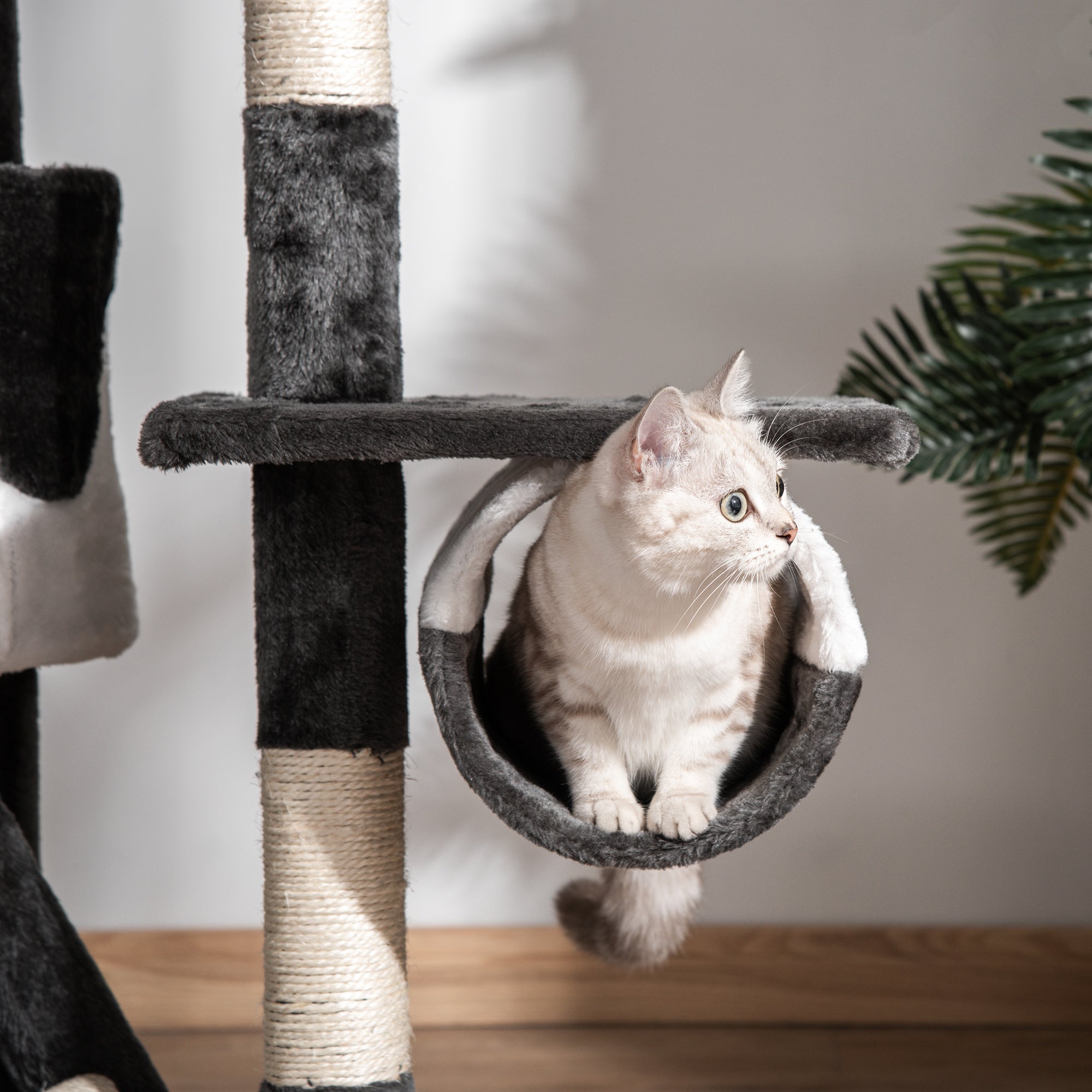 Pawhut Adjustable Cat Tree Condo, Kitten Playhouse with Scratching Posts, Fun House, Grey & White