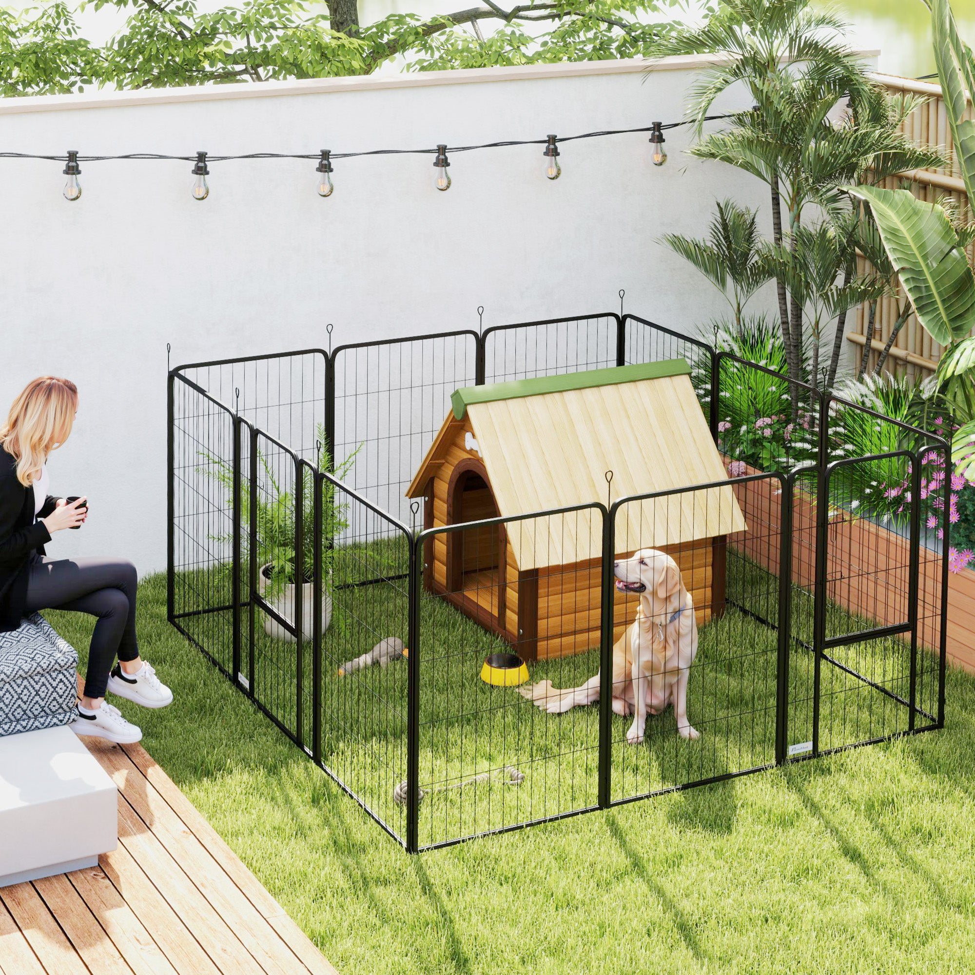 Kozy - 12-Panel Solid Dog Playpen with Doors, for Large Dogs, 100cm Tall, Black