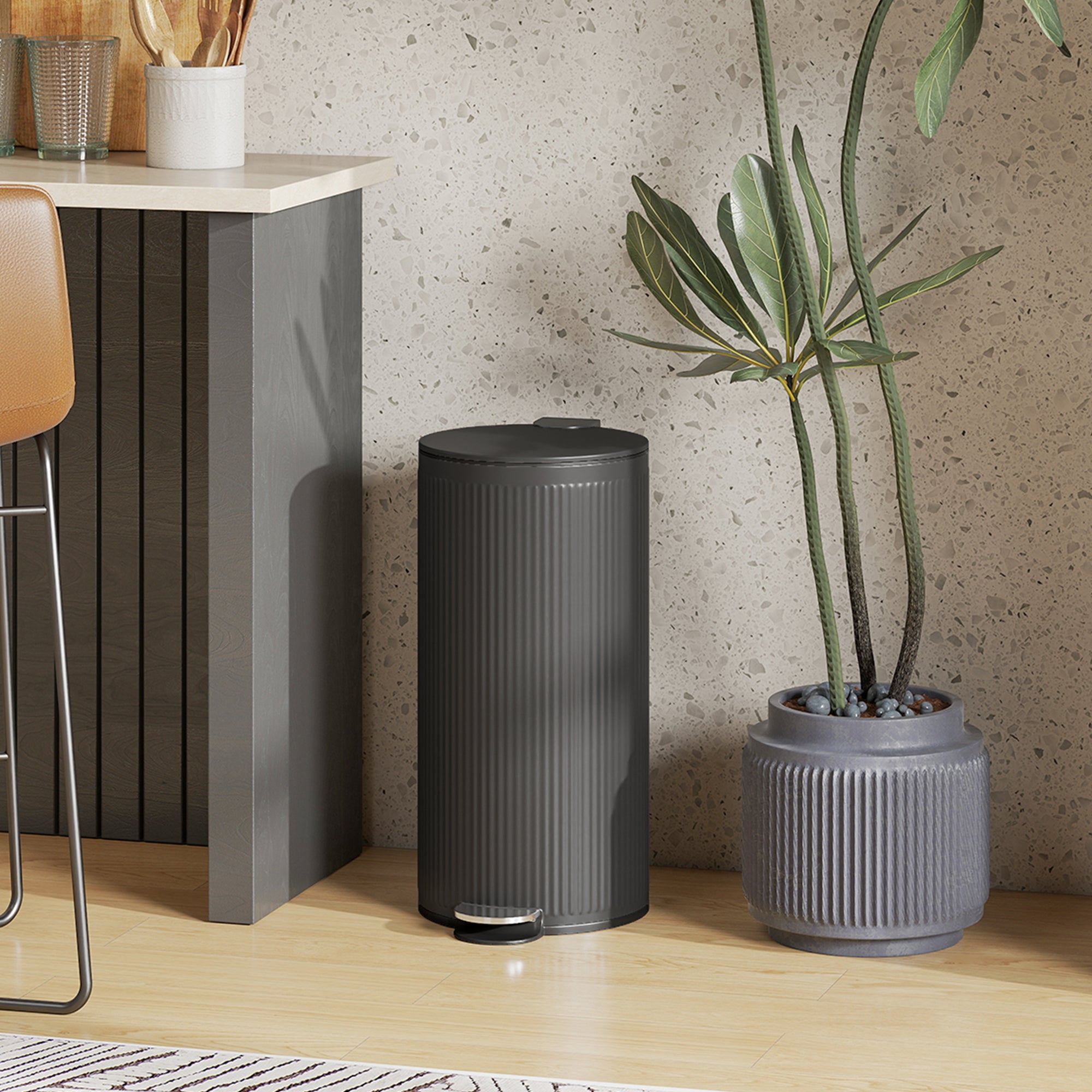 Kozy 30 Litre Pedal Kitchen Bin with Soft Close and Stay Open Lid, Rubbish Bin with Removable Inner Bucket for Kitchen, Office, Home, Black