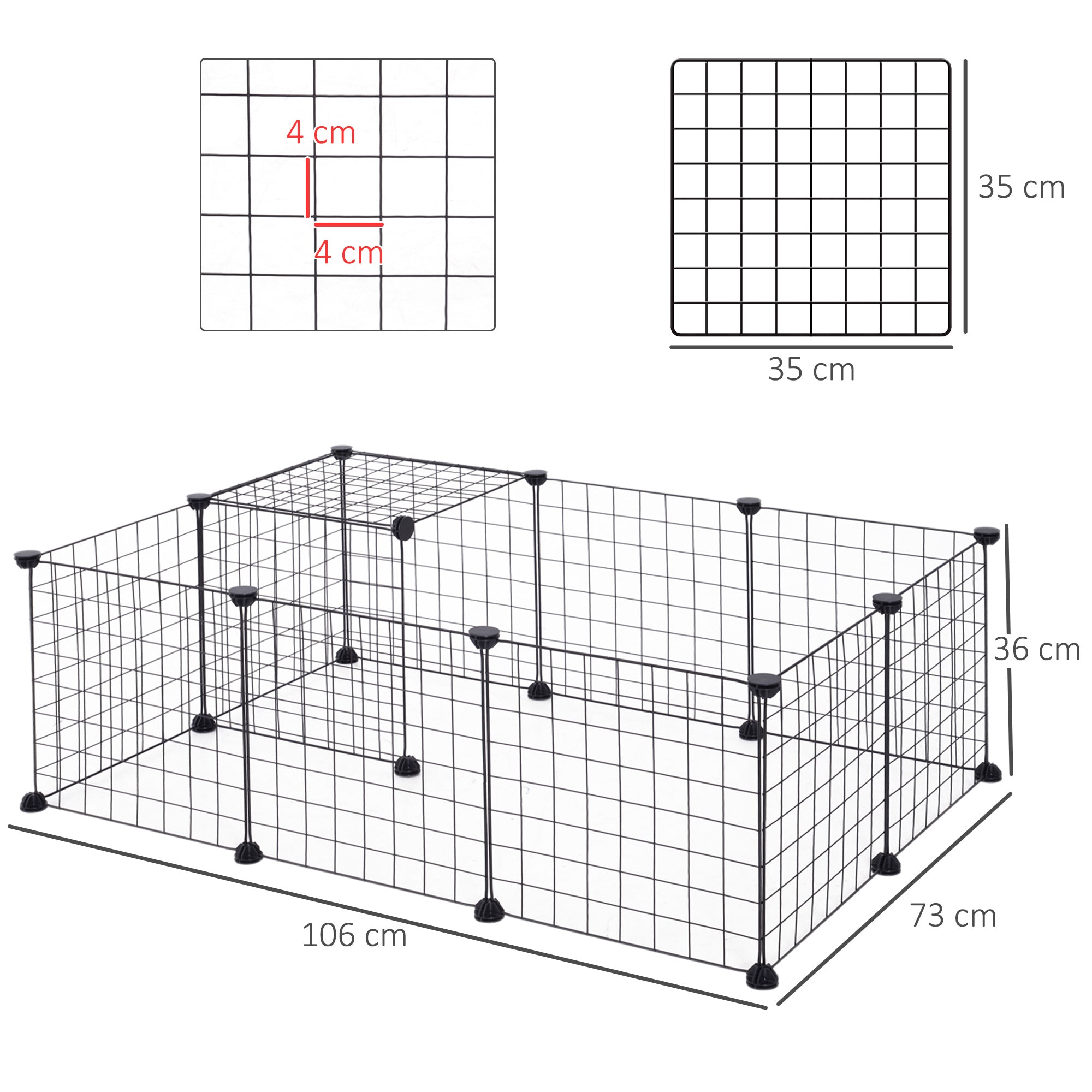 PawHut Modular Metal Wire Pet Playpen, 106Lx73Wx36H cm, Black, Secure and Spacious for Pets