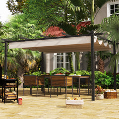 Kozy 4 x 3(m) Aluminium Pergola with Retractable Roof, Garden Gazebo Canopy Shelter for Outdoor, Patio, Cream White